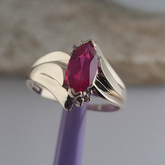 10K Yellow Gold Ruby and Genuine Diamond Ring Size 8.25 - Solid Gold