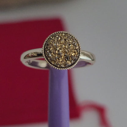 14k Size 5 Vintage Solid Yellow Gold Round Gold-tone Druzy Quartz Ring!