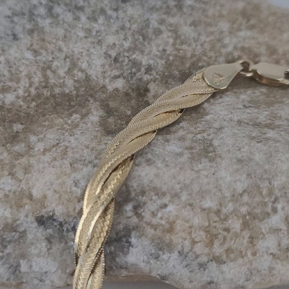 14K Solid Yellow Gold Twisted Herringbone Bracelet, Made in Italy