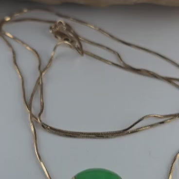 14K Yellow Gold Box Link Necklace and Jade Pendant - Solid Gold!
