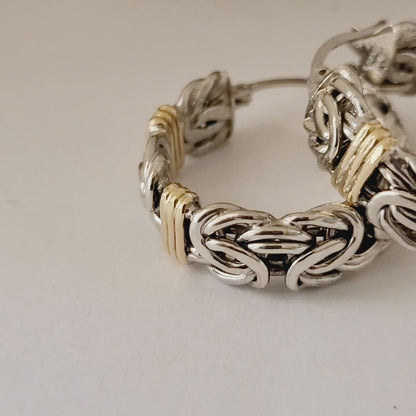 925 Sterling Silver and 14k Solid Gold Hoop Earrings Made in Turkey