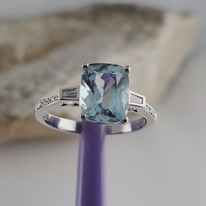 $5,000 - EFFY 14K White Gold Genuine Aquamarine & Diamond Ring Size 8.75