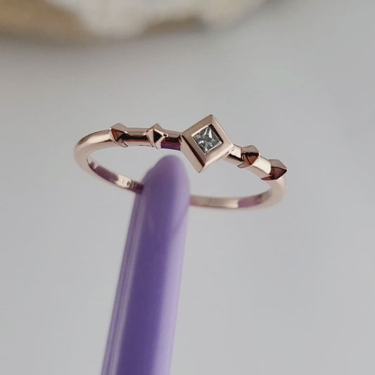 14K Solid Rose Gold Diamond Dainty Ring Size 7, Solid Gold