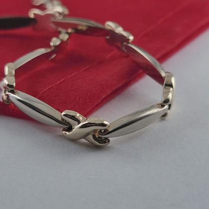 14K Two-Tone Gold XOXO Design Bracelet 7.5" - Solid Gold