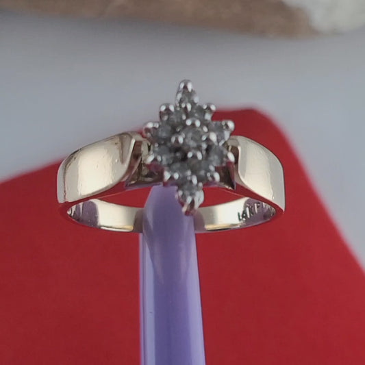 14K Yellow Gold Genuine Diamonds Cluster Ring Size 7.5 - Solid Gold!