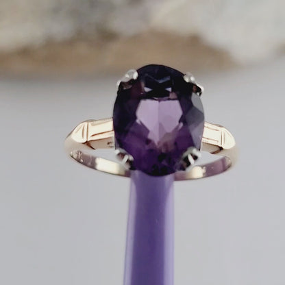 14K Yellow Gold Amethyst Gemstone Ring Size 6, Solid Gold