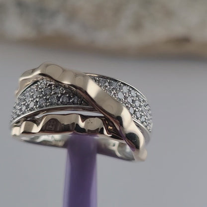 $5000 Effy 14K Two-Tone Gold CTW 0.38 Genuine Diamonds Crossover Band Ring Size 6.5 - Solid Gold!
