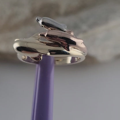 10K Three-Tone Gold Dolphin Design Ring Size 7, Solid Gold