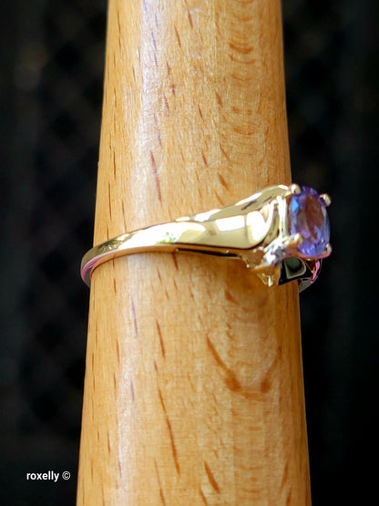 10K Yellow Gold Tanzanite and Diamond Ring Size 9.25, Solid Gold!