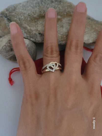 14K Yellow Gold Intertwined Hearts & Diamonds Ring Size 8.75 - Solid Gold! 👌🎁