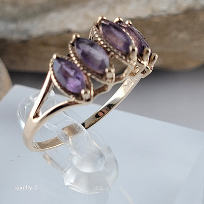 10K Yellow Gold Amethyst Tiara Design Ring Size 8, Solid Gold!