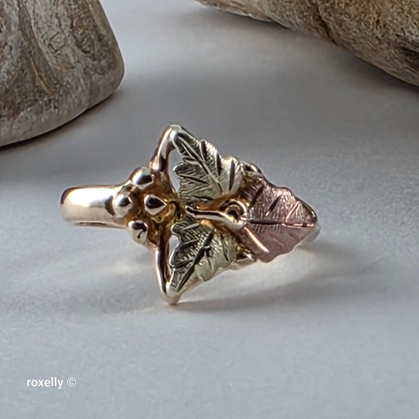 10K Yellow and Rose Gold Black Hills Leaves Ring Size 3, Solid Gold!