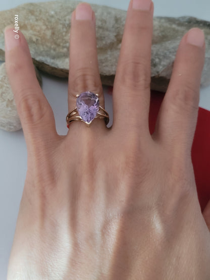 10K Yellow Gold Amethyst Gemstone Ring Size 6.75, Solid Gold!