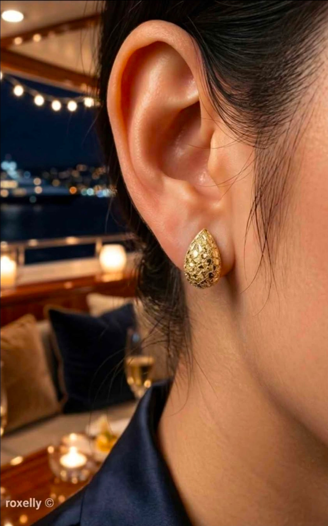14K Solid Yellow Gold Nugget Teardrop Stud Earrings, 18.3mm Beautiful!