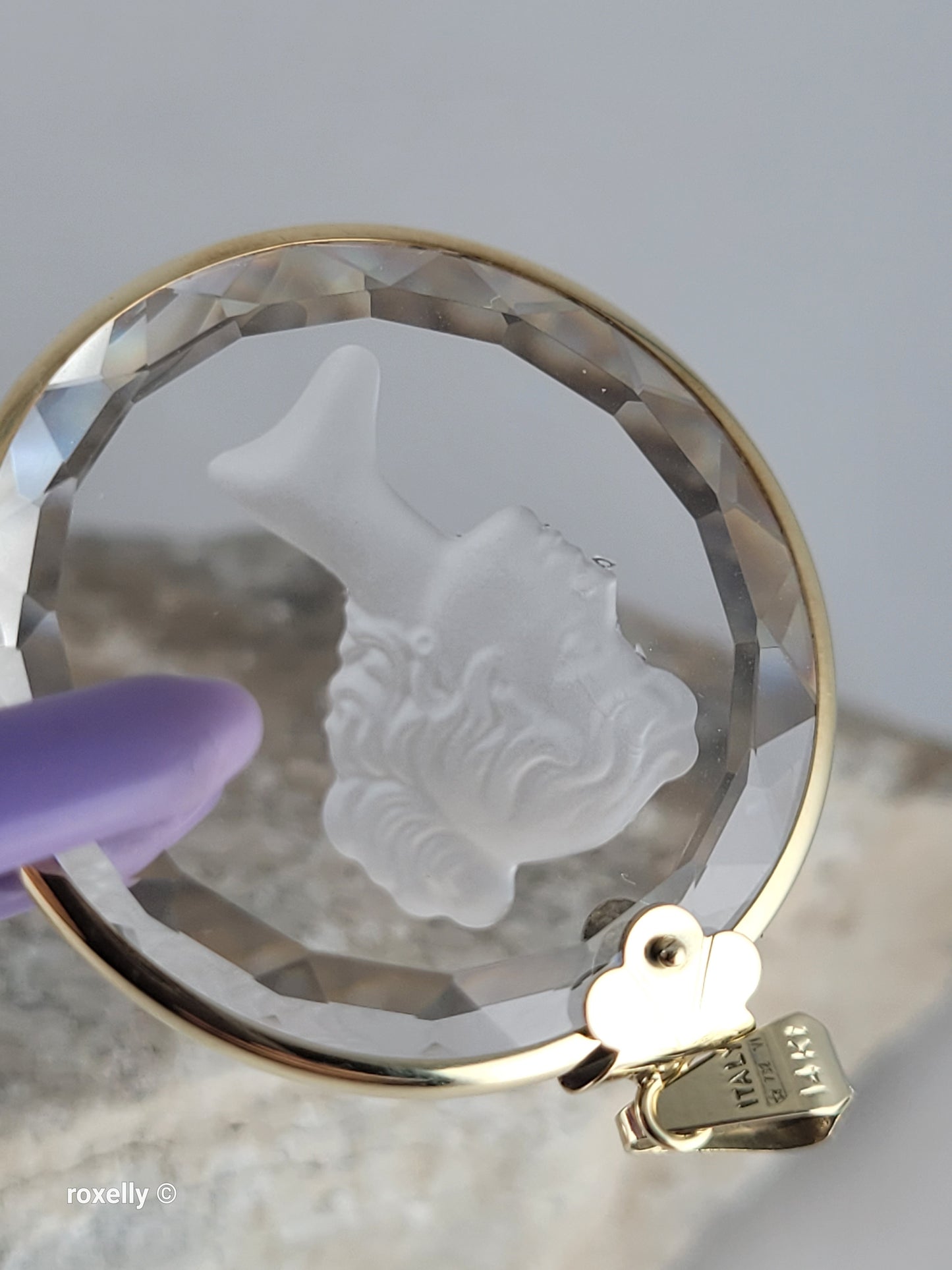 14K Vintage Yellow Gold Carved Face Clear Intaglio, Woman Bust Design Pendant, Solid Gold - Made in Italy!