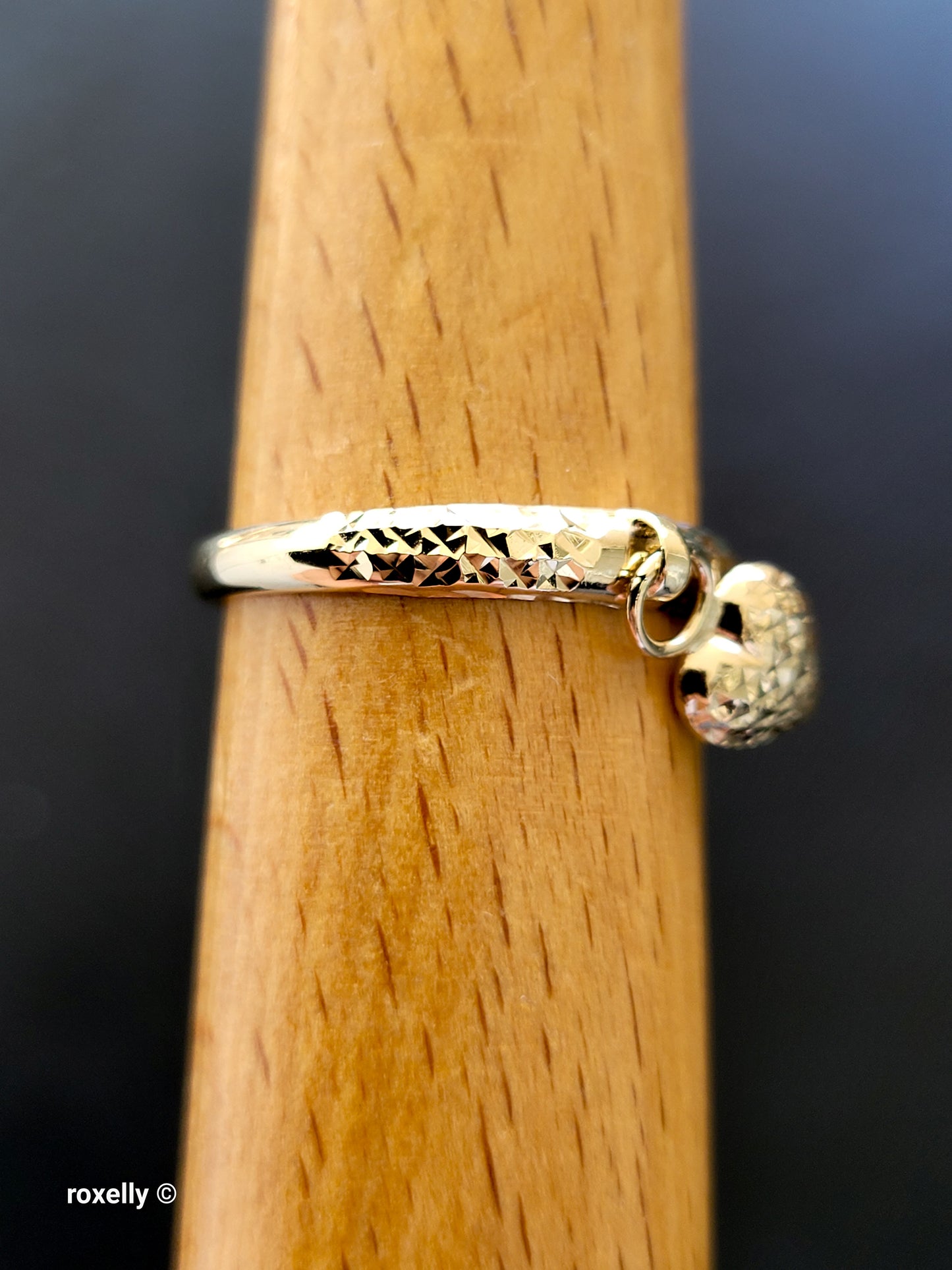14K Yellow Gold Diamond-Cut Ring Size 10 with Heart Charm, Solid Gold!