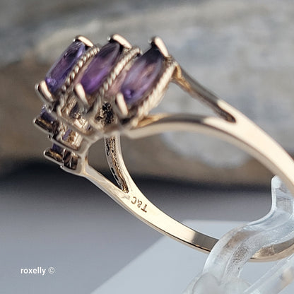 10K Yellow Gold Amethyst Tiara Design Ring Size 8, Solid Gold!