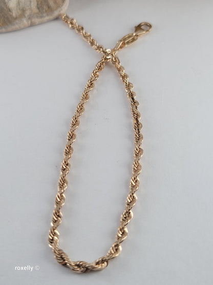 14K Yellow Gold Diamond-Cut Rope Bangle Bracelet - Made in Peru!