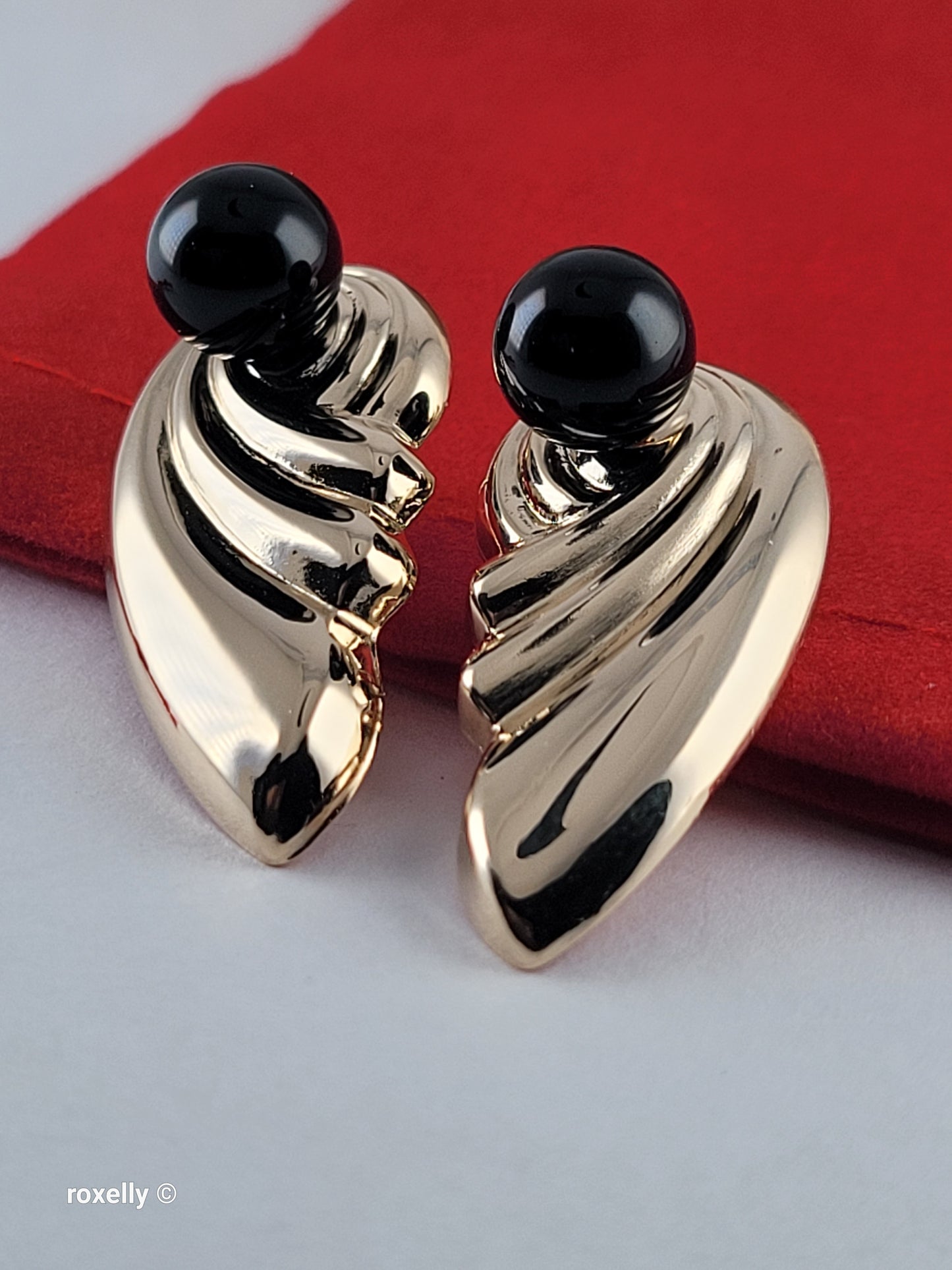 14K Yellow Gold Onyx Stud Earrings w/ Removable Jackets 3.26g