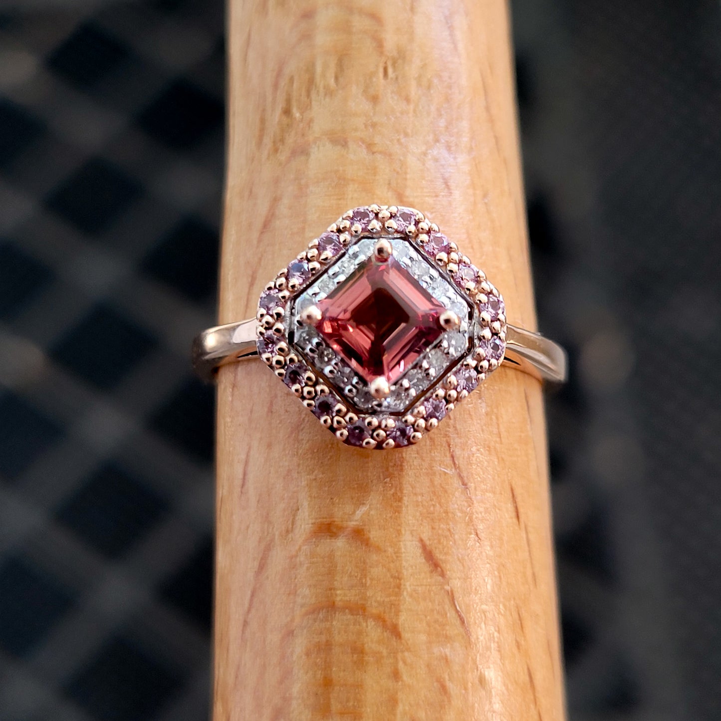 10K Rose Gold Pink Tourmaline and Diamonds Ring Size 6.75 – Solid Gold!