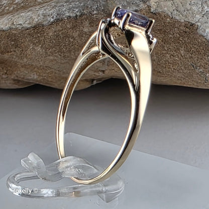 10K Yellow Gold Tanzanite and Diamond Ring Size 9.25, Solid Gold!