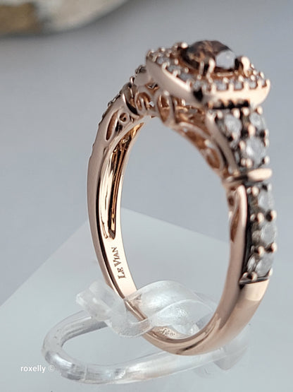 Le Vian 14K Rose Gold Diamond Ring Size 6.5, CTW Natural White & Chocolate Brown Diamonds
