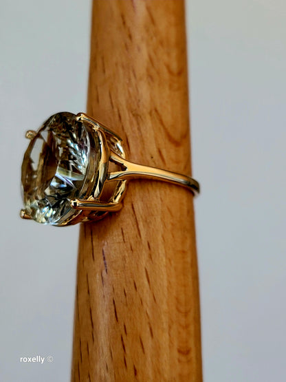 Effy 14K Yellow Gold Green Amethyst Ring Size 5, Solid Gold!