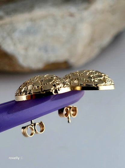 14K Solid Yellow Gold Nugget Teardrop Stud Earrings, 18.3mm Beautiful!