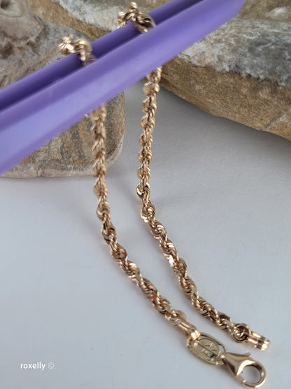 14K Yellow Gold Diamond-Cut Rope Bangle Bracelet - Made in Peru!