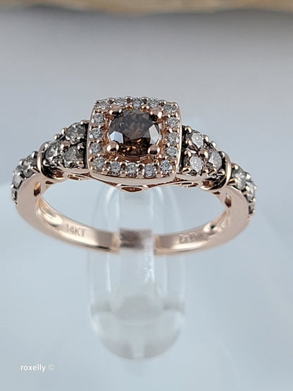 Le Vian 14K Rose Gold Diamond Ring Size 6.5, CTW Natural White & Chocolate Brown Diamonds