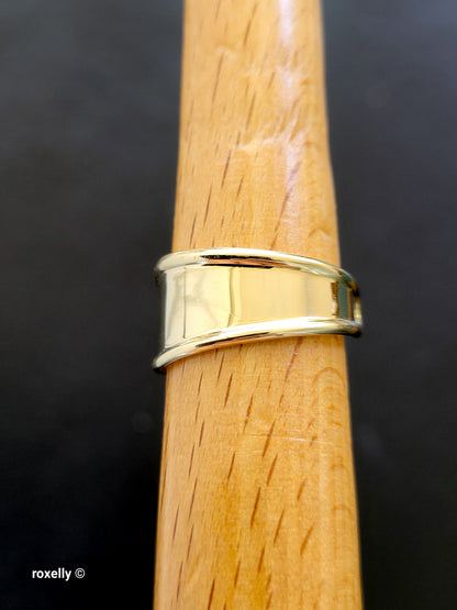 14K Solid Yellow Gold Cigar Band Cuff Ring Size 7.75 Adjustable, Made in Italy!