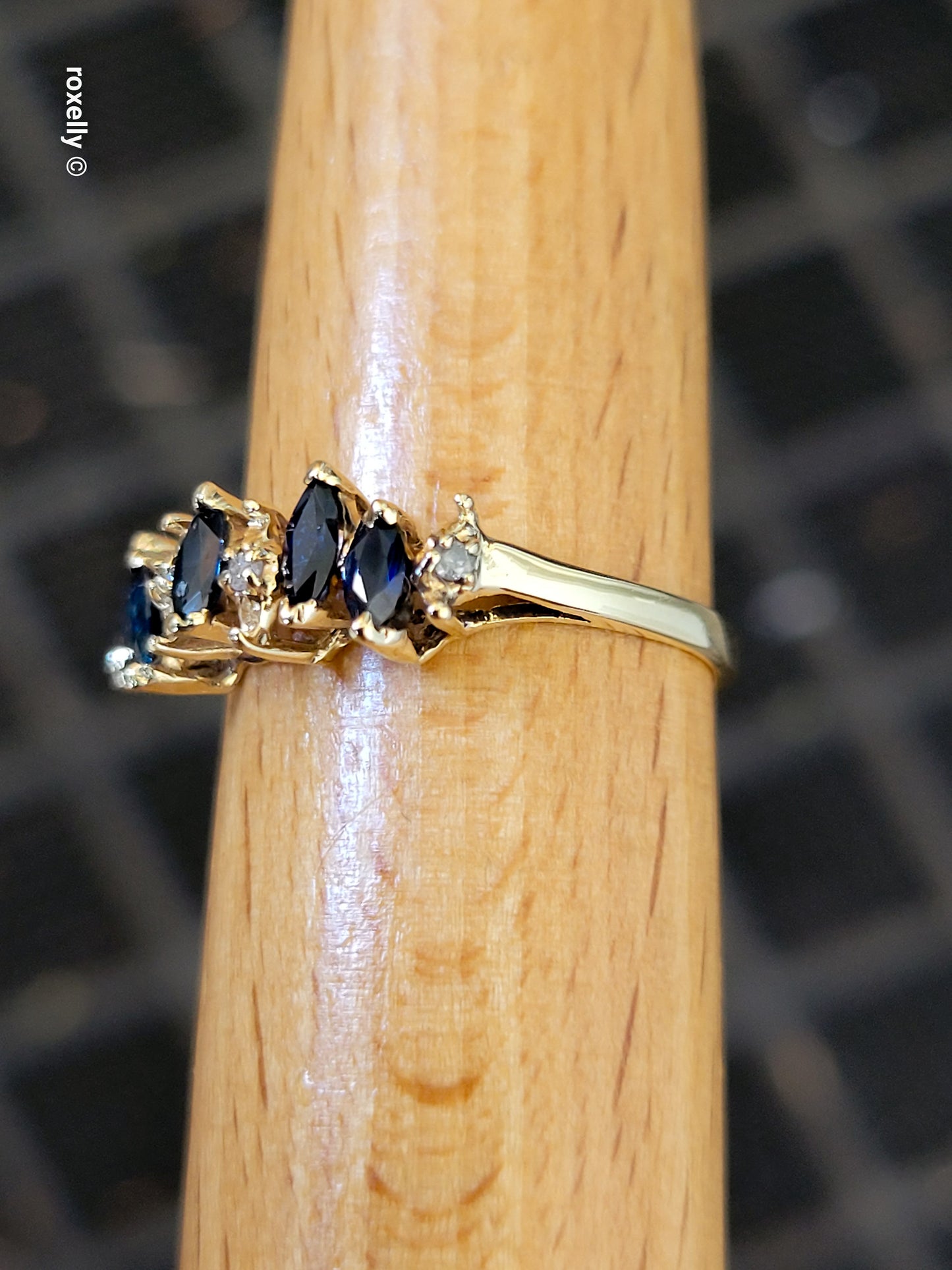 14K Yellow Gold Sapphire & Diamond Tiara Design Ring Size 6.75, Solid Gold!
