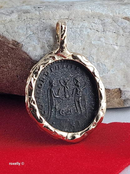 Vintage 14K Solid Gold Ancient Roman Coin Pendant – Handmade very solid Bezel