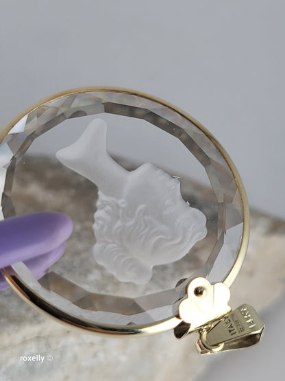 14K Vintage Yellow Gold Carved Face Clear Intaglio, Woman Bust Design Pendant, Solid Gold - Made in Italy!