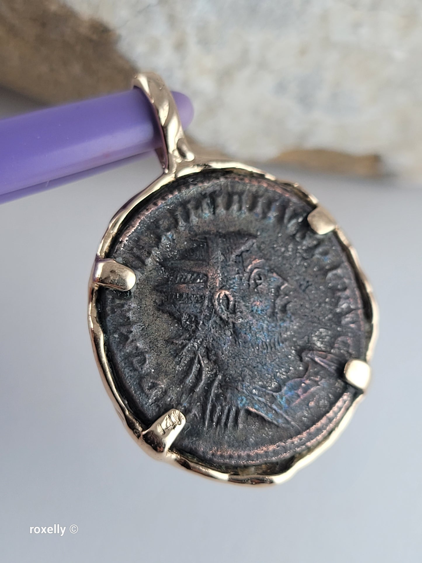 Vintage 14K Solid Gold Ancient Roman Coin Pendant – Handmade very solid Bezel
