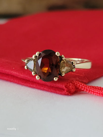 14K Yellow Gold Garnet and Citrine Cocktail Ring Size 8, Solid Gold!