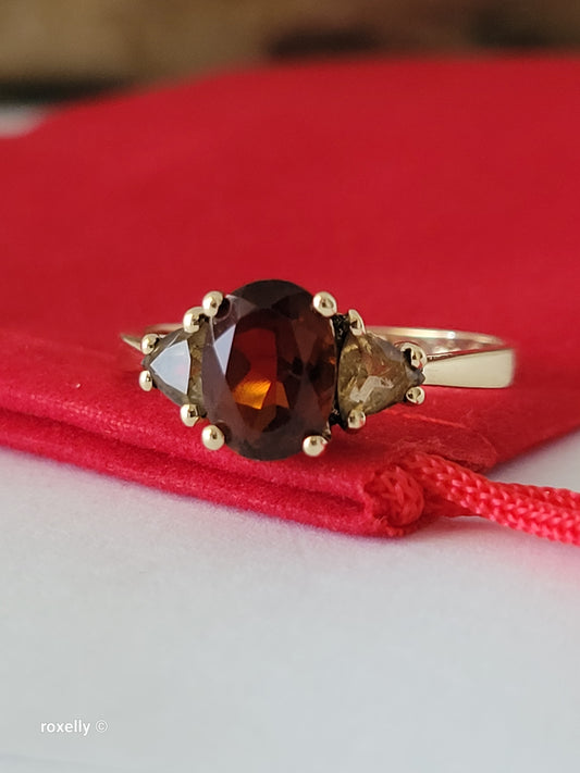 14K Yellow Gold Garnet and Citrine Cocktail Ring Size 8, Solid Gold!