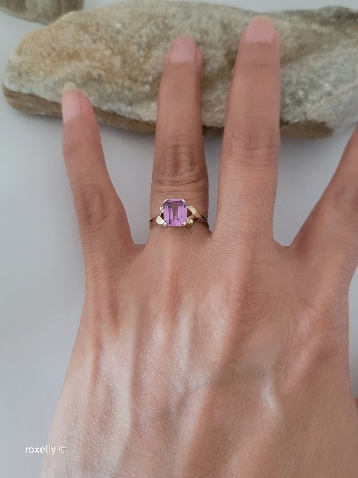 14K Yellow Gold Purple Sapphire Cocktail Ring Size 5, Solid Gold 👌🎁