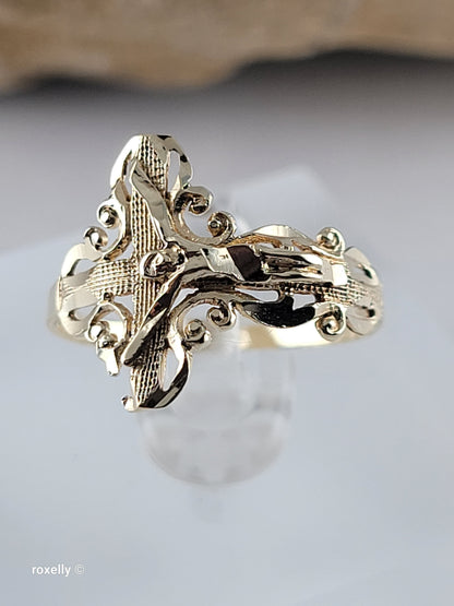 10K Yellow Gold Crucifix Design Ring, Size 6.75, Solid Gold