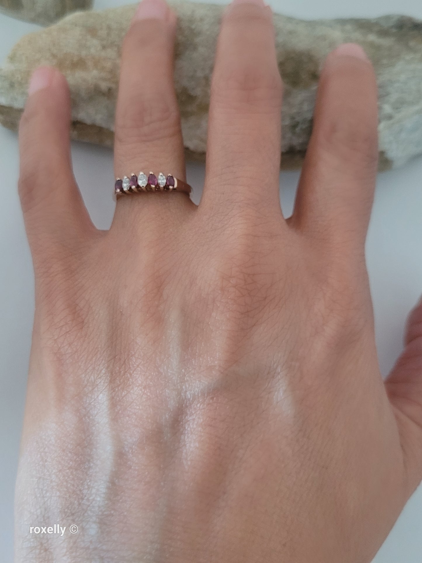 14K Yellow Gold Rubies and Diamonds Band Ring Size 6, Solid Gold