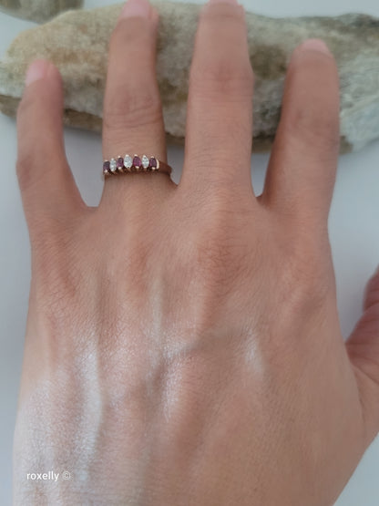 14K Yellow Gold Rubies and Diamonds Band Ring Size 6, Solid Gold