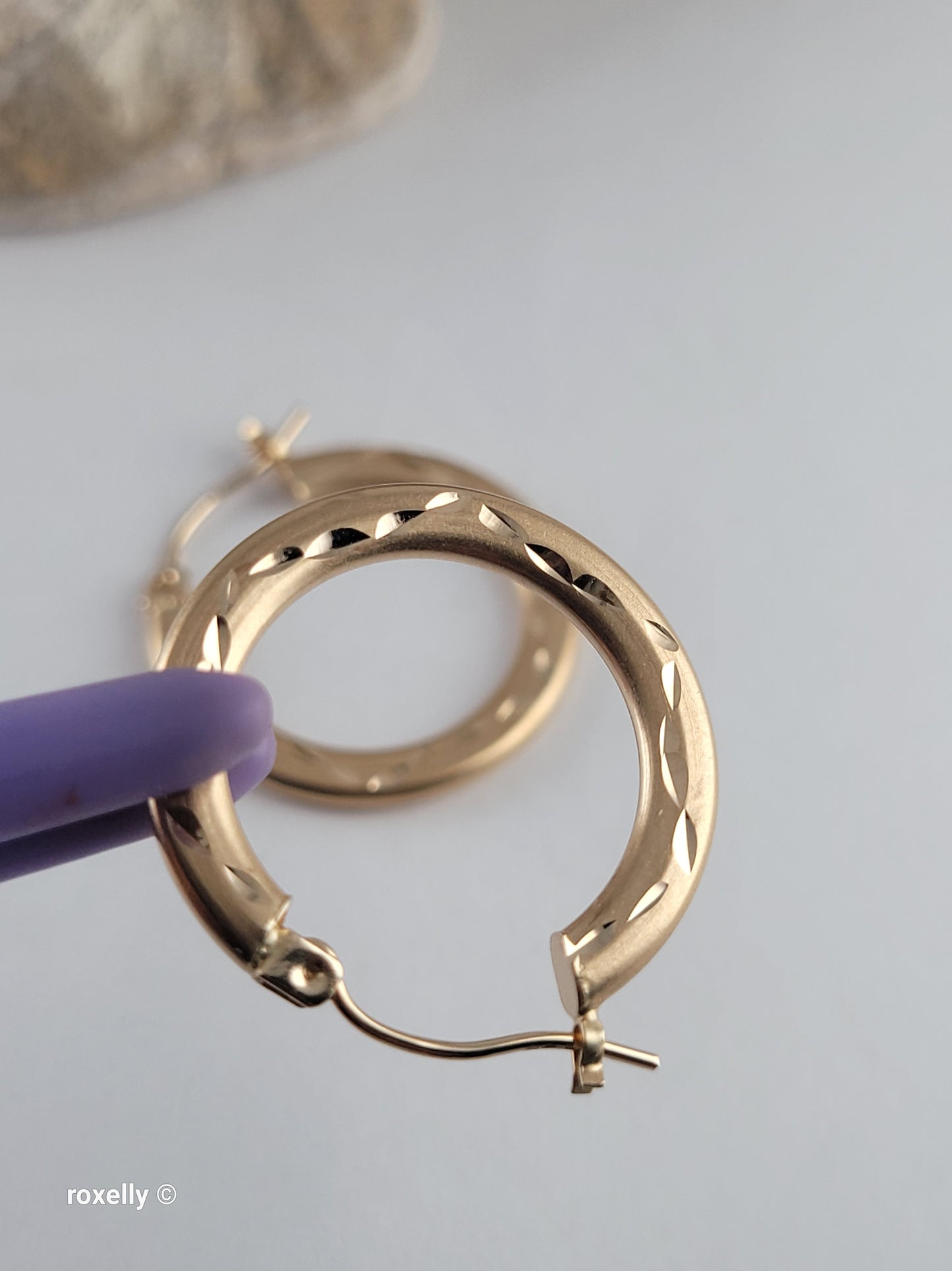14K Yellow Gold Diamond-Cut Satin Hoop Earrings, Solid Gold