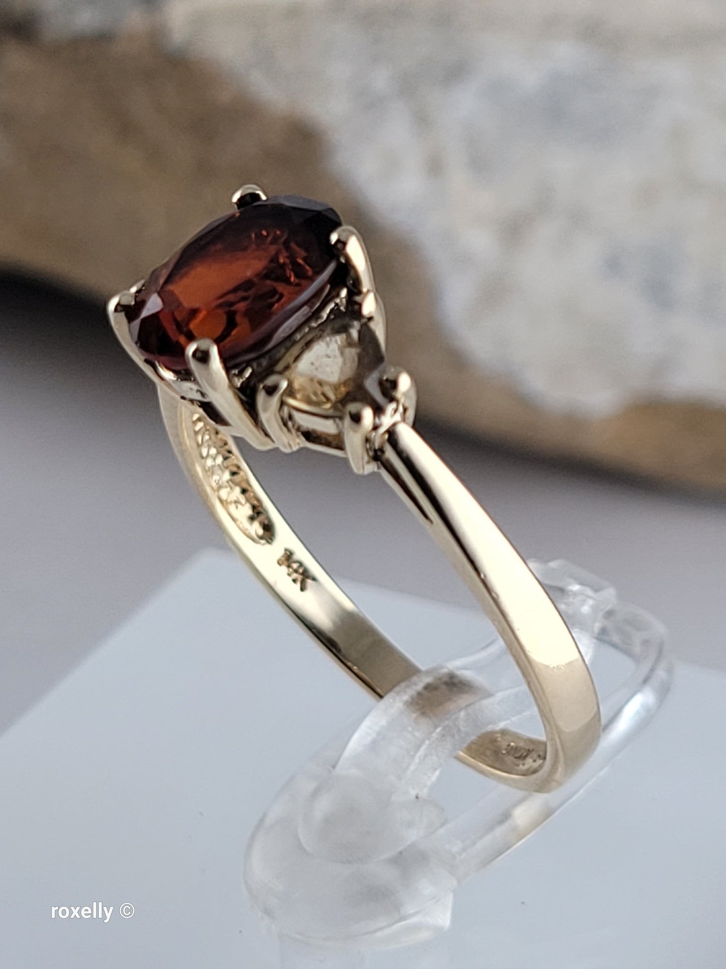 14K Yellow Gold Garnet and Citrine Cocktail Ring Size 8, Solid Gold!