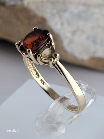 14K Yellow Gold Garnet and Citrine Cocktail Ring Size 8, Solid Gold!