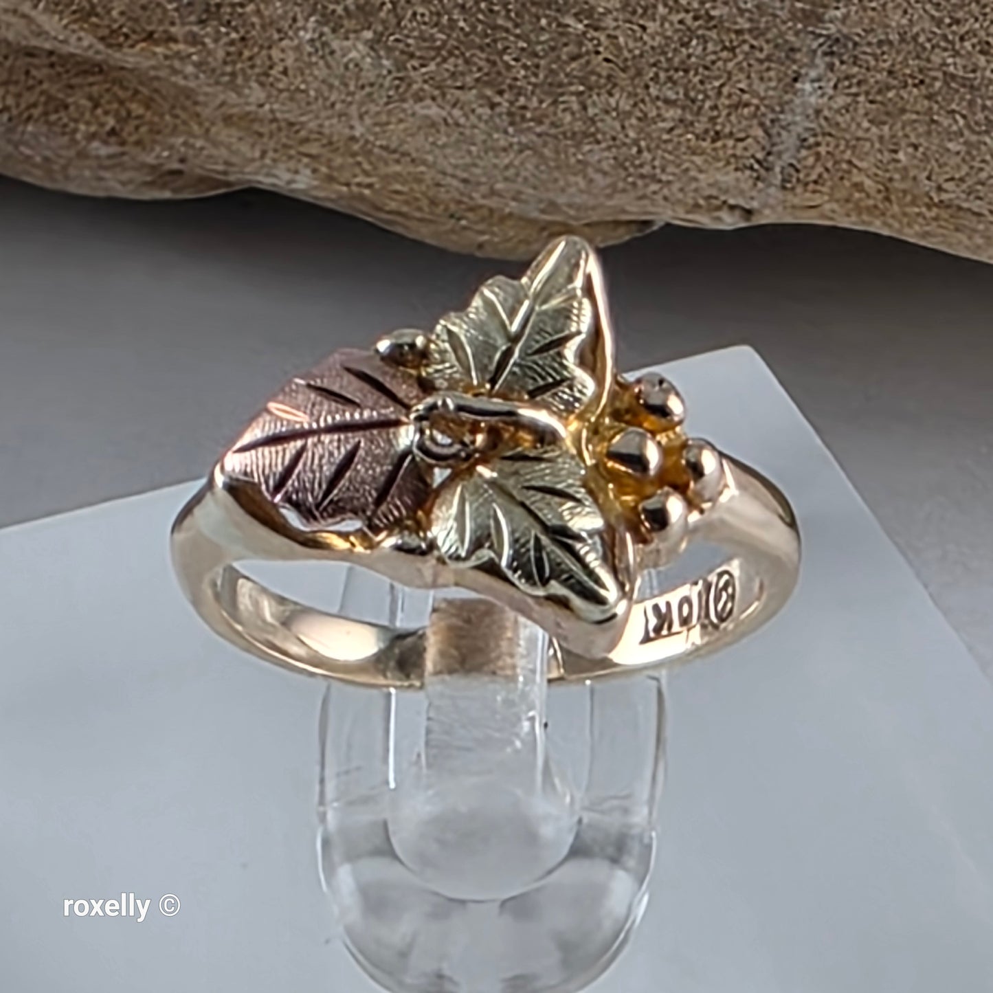 10K Yellow and Rose Gold Black Hills Leaves Ring Size 3, Solid Gold!
