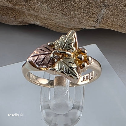 10K Yellow and Rose Gold Black Hills Leaves Ring Size 3, Solid Gold!