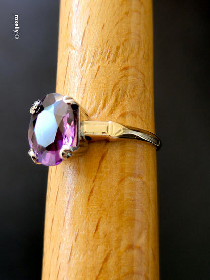 14K Yellow Gold Amethyst Gemstone Ring Size 6, Solid Gold