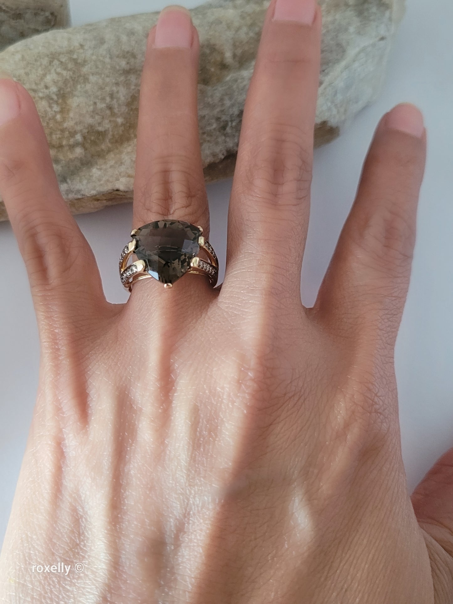 14K Yellow Gold Le Vian Smoky Topaz and Genuine Vanilla Diamonds Cocktail Ring Size 7.5 - Solid Gold!