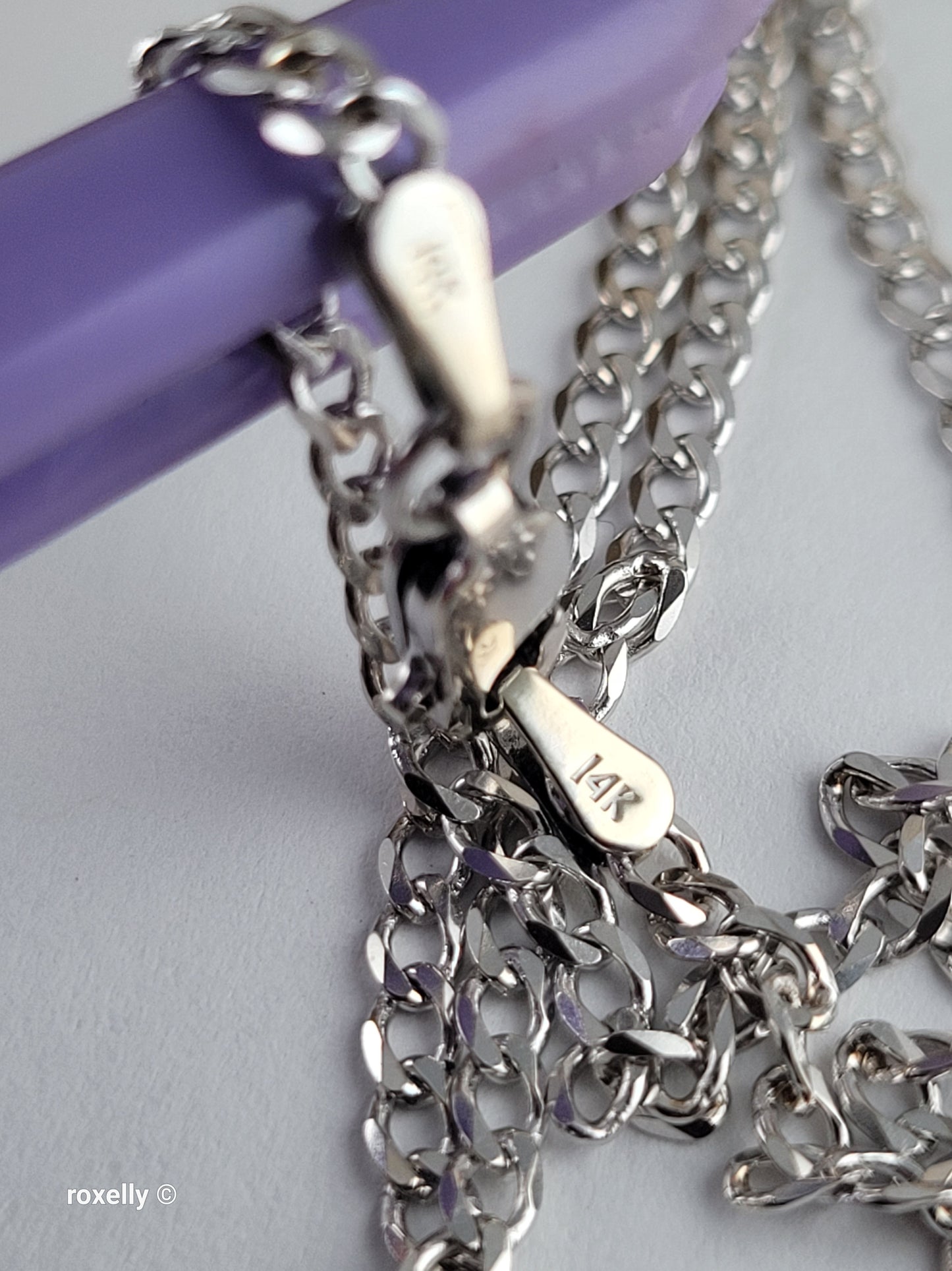 14K White Gold Curb Link Chain Necklace, Solid Gold!