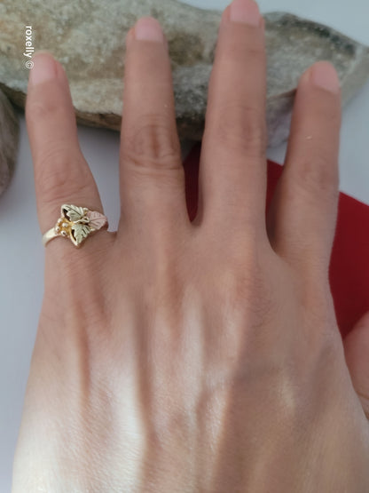 10K Yellow and Rose Gold Black Hills Leaves Ring Size 3, Solid Gold!